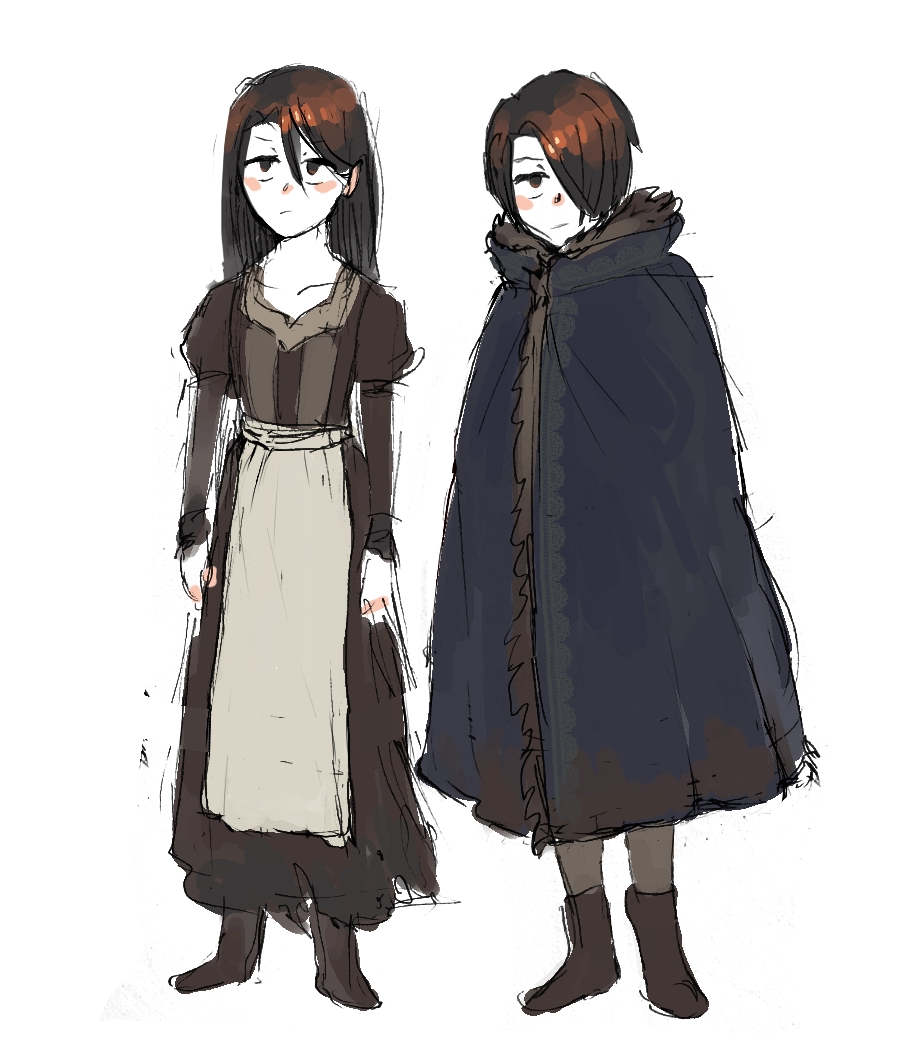 a short serving girl, then the same as an emo boy with a big cape