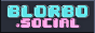 blue and pink bubble text on dark background, text blorbo.social