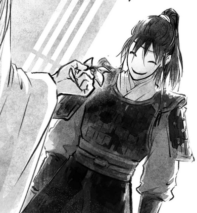 a boy in armour with a mask with a smiling face